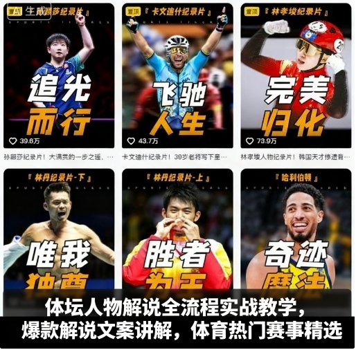 体坛人物解说全流程实战教学，爆款解说文案讲解，体育热门赛事精选-七量思维
