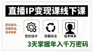 直播IP变现课线下课，定位设计、流量玩法、话术体系，3天掌握年入千万密码-七量思维