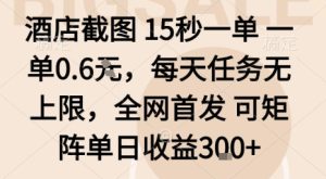 酒店截图15秒一单,一单0.6米,每天任务无上限,全网首发可矩阵单日收益3张【揭秘】-七量思维