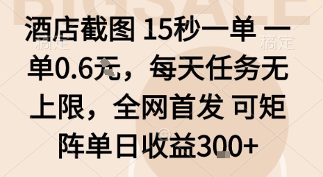 酒店截图15秒一单，一单0.6米，每天任务无上限，全网首发可矩阵单日收益3张【揭秘】-七量思维