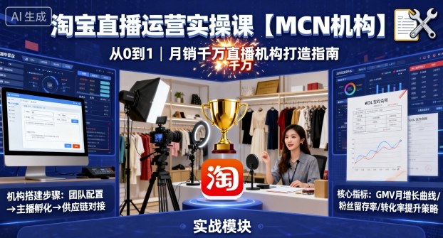 淘宝直播运营实操课【MCN机构】，从0到1做一家月销千W的直播机构-七量思维