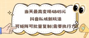 当天最高变现1k+,抖音私域新玩法,可矩阵可批量复制-七量思维