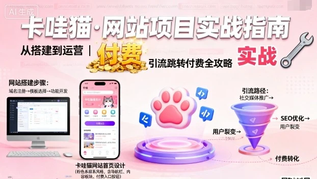 【精】卡哇猫·网站项目，网站搭建与运营以及引流跳转付费-七量思维