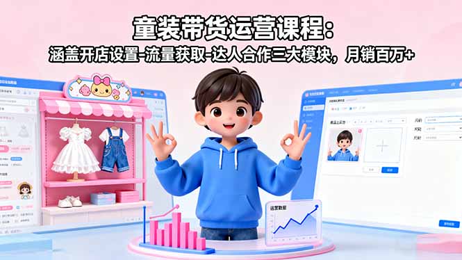 童装带货运营课程：涵盖开店设置-流量获取-达人合作三大模块，月销百万+-七量思维