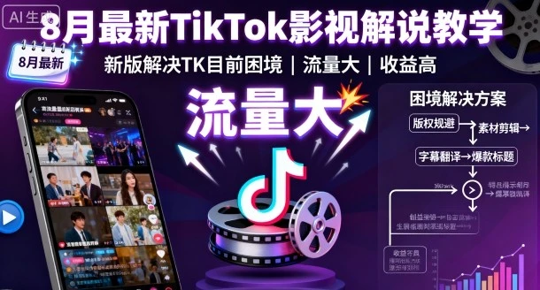 【精】8月最新TikTok影视解说教学，新版解决TK目前困境，流量大，收益高-七量思维