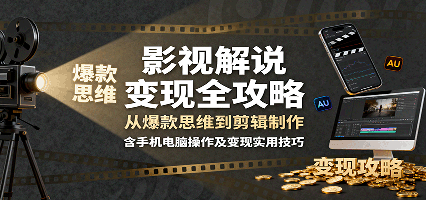 影视解说变现全攻略：从爆款思维到剪辑制作，含手机电脑操作及变现实用技巧-七量思维