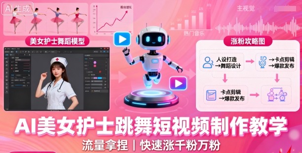AI美女护士跳舞短视频制作教学，流量拿捏，快速涨千粉万粉【提示词+视频教程】-七量思维