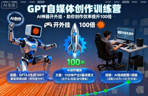 GPT自媒体创作训练营：AI神器开外挂，助你创作效率提升100倍-七量思维