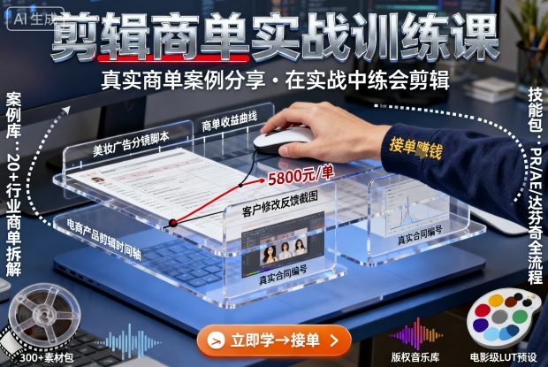 剪辑商单实战训练课，真实商单案例分享，在实战中练会剪辑-七量思维