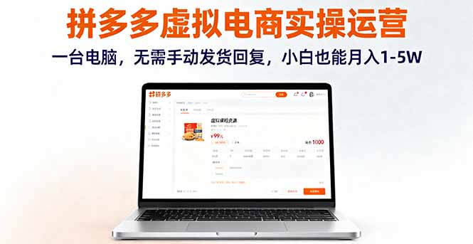 拼多多虚拟电商实操运营，一台电脑，无需手动发货回复，小白也能月入1-5W-七量思维