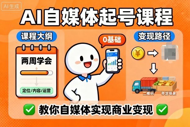 AI自媒体起号课程，0基础小白两周学会，教你自媒体实现商业变现-七量思维