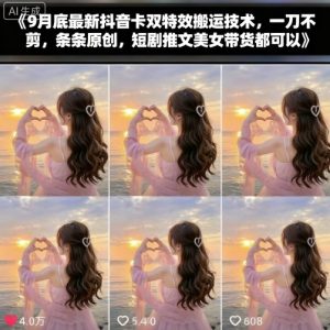 9月底最新抖音卡双特效搬运技术，一刀不剪，条条原创，短剧推文美女带货都可以-七量思维