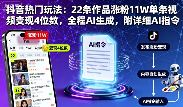 抖音热门玩法：22条作品涨粉11W单条视频变现4位数，全程AI生成，附详细AI指令-七量思维