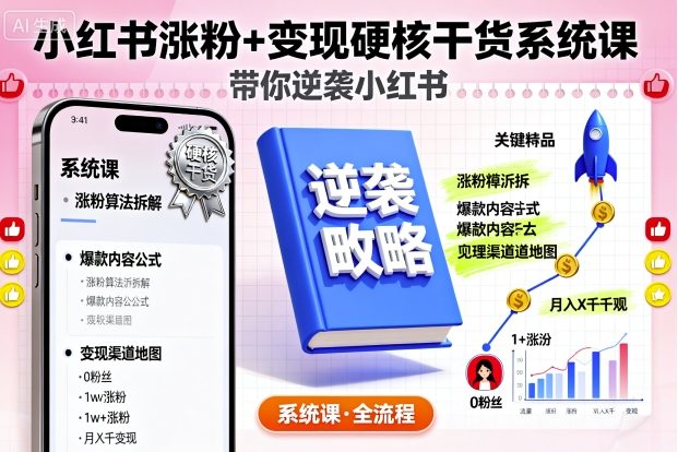 小红书涨粉+变现硬核干货系统课，带你逆袭小红书-七量思维