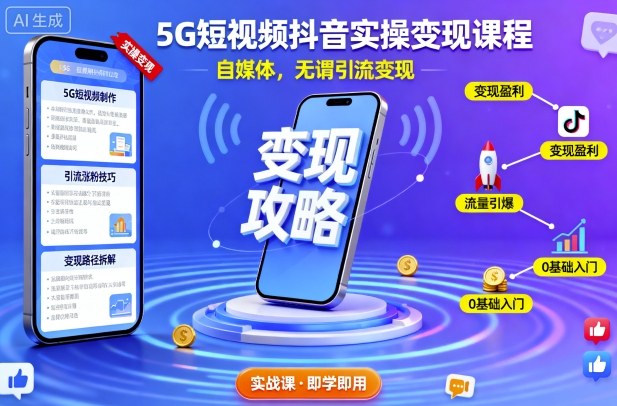 5G短视频抖音实操变现课程，自媒体，无谓引流变现-七量思维