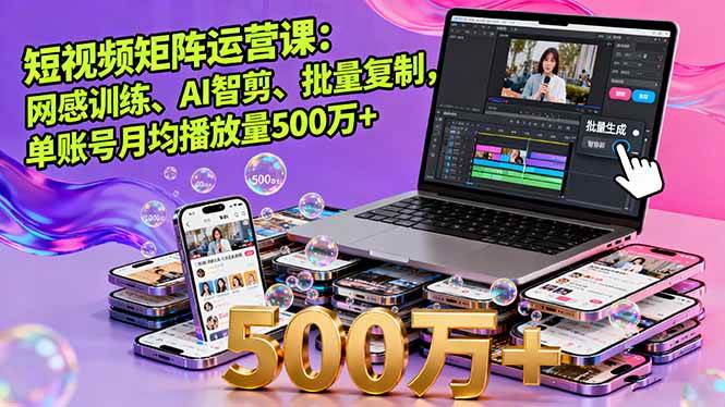 （16168期）短视频矩阵运营课：网感训练、AI智剪、批量复制，单账号月均播放量500万+-七量思维