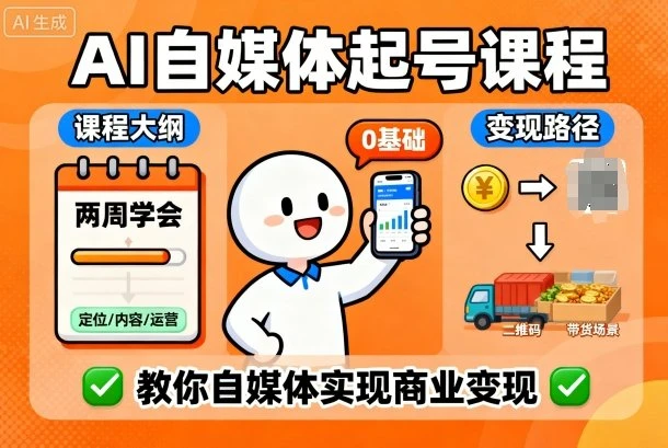 【精】AI自媒体起号课程，0基础小白两周学会，教你自媒体实现商业变现-七量思维