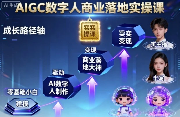 【精】AIGC数字人商业落地实操课，从零基础小白到AI数字人大神-七量思维