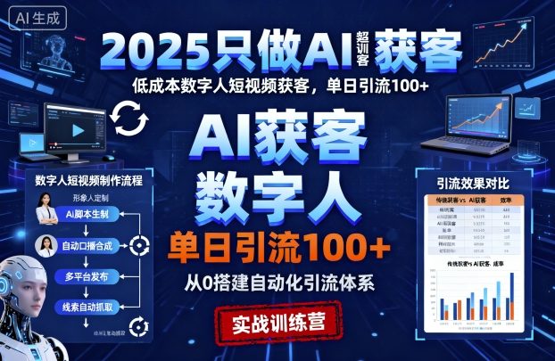 2025只做AI获客，AI超级获客实训营，低成本数字人短视频获客，单日引流100+-七量思维
