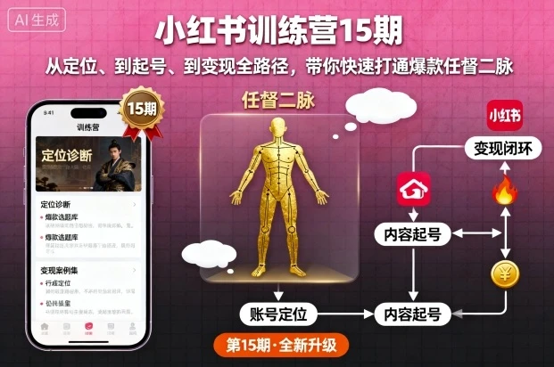 【精】小红书训练营15期，从定位、到起号、到变现全路径，带你快速打通爆款任督二脉-七量思维
