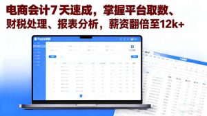 电商会计7天速成，掌握平台取数、财税处理、报表分析，薪资翻倍至12k+-七量思维