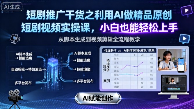 短剧推广干货之利用AI做精品原创短剧视频实操课，小白也能轻松上手-七量思维
