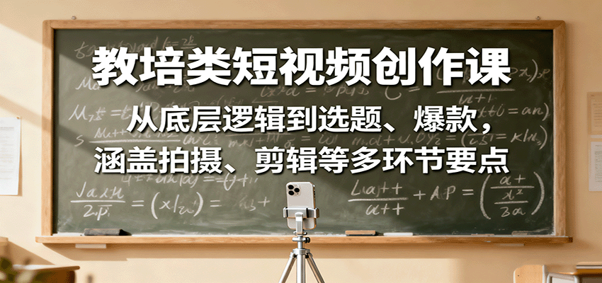 教培类短视频创作课：从底层逻辑到选题、爆款，涵盖拍摄、剪辑等多环节要点-七量思维