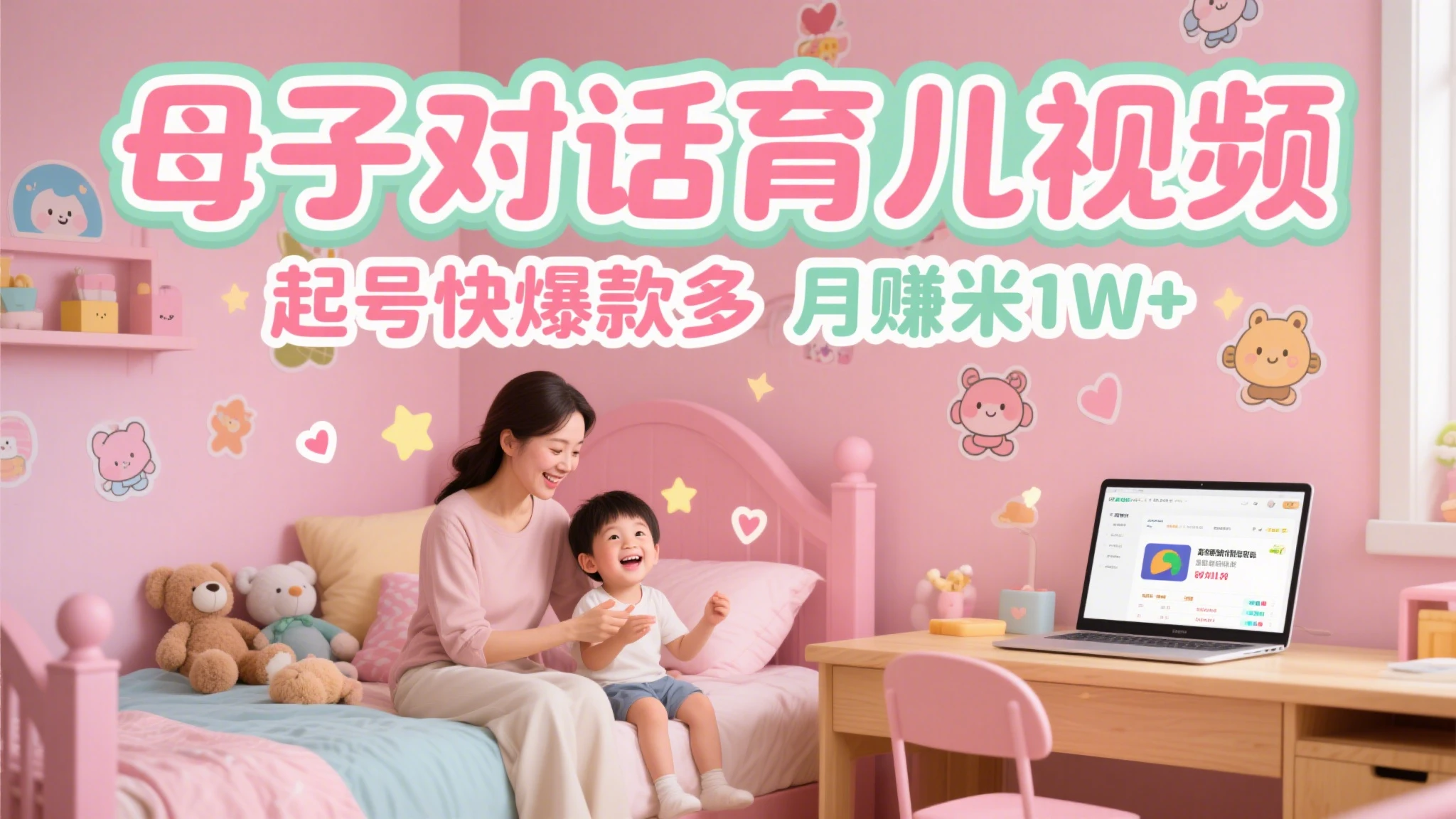AI生成母子育儿对话视频，起号快爆款多，多渠道变现，日入1000+-七量思维