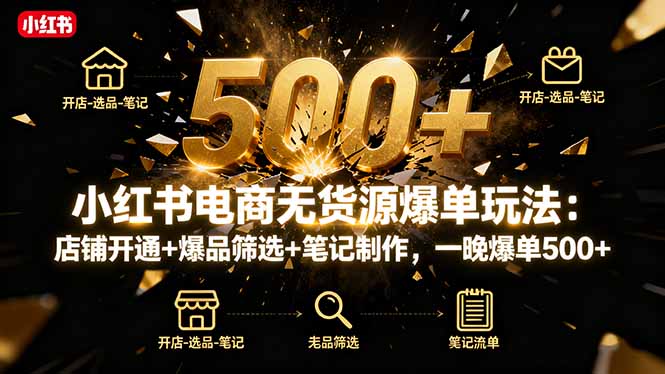 小红书电商无货源爆单玩法：店铺开通+爆品筛选+笔记制作，一晚爆单500+-七量思维