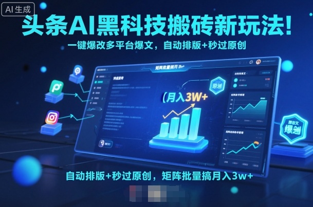 头条AI黑科技搬砖新玩法！一键爆改多平台爆文，自动排版+秒过原创，矩阵批量搞月入3w+【揭秘】-七量思维