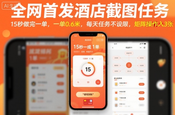 全网首发酒店截图任务，15秒做完一单，一单0.6米，每天任务不设限，矩阵操作日入3张【揭秘】-七量思维