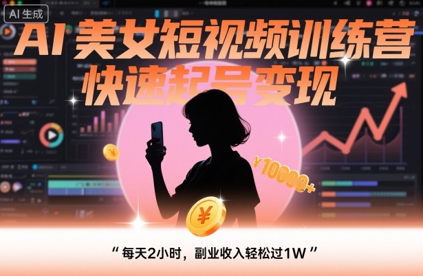 AI美女短视频训练营，快速起号变现，每天2小时，副业收入轻松过1W-七量思维