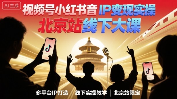 视频号小红书抖音IP变现实操北京站线下大课，40+行业短视频高变现姿势，100+IP高变现实操技术-七量思维