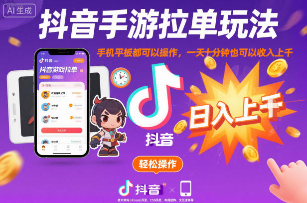 抖音手游拉单玩法，手机平板都可以操作，一天十分钟也可以收入上K【揭秘】-七量思维