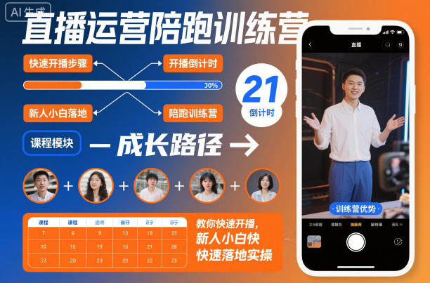 直播运营陪跑训练营，教你快速开播，新人小白快速落地实操-七量思维