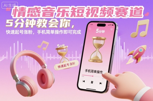 情感音乐短视频赛道,5分钟教会你,快速起号涨粉,手机简单操作即可完成-七量思维