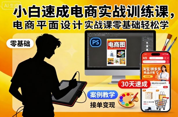 小白速成电商实战训练课,电商平面设计实战课零基础轻松学-七量思维