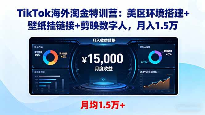 (16346期)TikTok海外淘金特训营:美区环境搭建+壁纸挂链接+剪映数字人,月入1.5万-七量思维