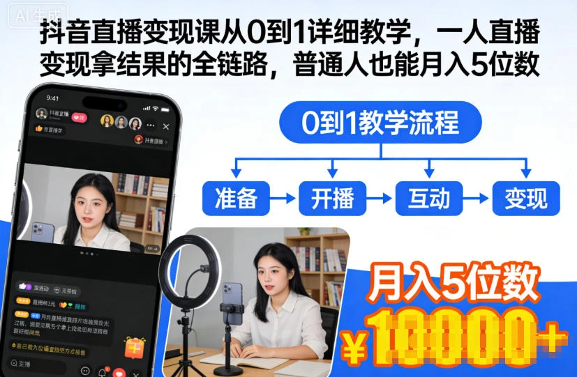 【精】抖音直播变现课从0到1详细教学,一人直播变现拿结果的全链路,普通人也能月入5位数-七量思维