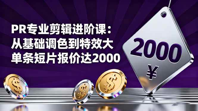(16381期)PR专业剪辑进阶课:从基础调色到特效大片的进阶技能,单条短片报价达2000-七量思维