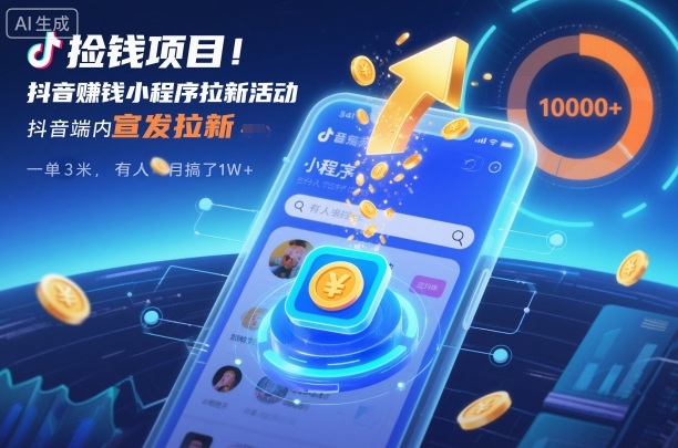 捡钱项目！抖音賺钱小程序拉新活动，抖音端内宣发拉新，一单3米，有人半个月搞了1W+-七量思维