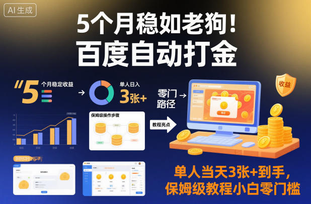 5个月稳如老狗!百度自动打金,单人当天3张+到手,保姆级教程小白零门槛【揭秘】-七量思维