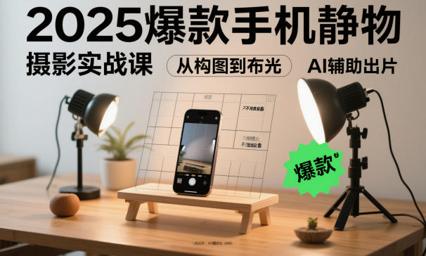 2025爆款手机静物摄影实战课,从构图到布光,不用贵设备,AI辅助出片-七量思维