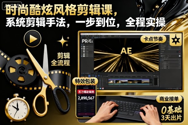 时尚酷炫风格剪辑课,系统剪辑手法,一步到位,全程实操-七量思维