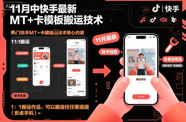 11月中快手最新MT+卡模板搬运技术,1:1搬运作品,可以搬运任何赛道(安卓手机)-七量思维