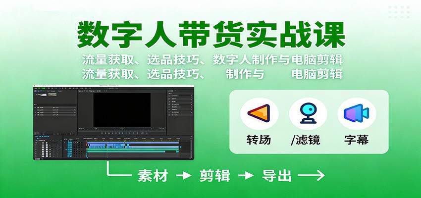 数字人变现实战课:流量获取、选品技巧、数字人制作与电脑剪辑-七量思维