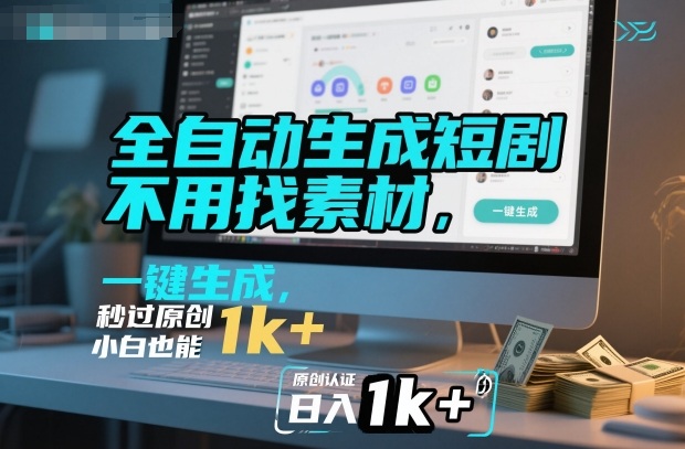 全自动生成短剧，不用找素材，不用剪辑，一键生成，秒过原创，小白也能轻松日入1k+【揭秘】-七量思维