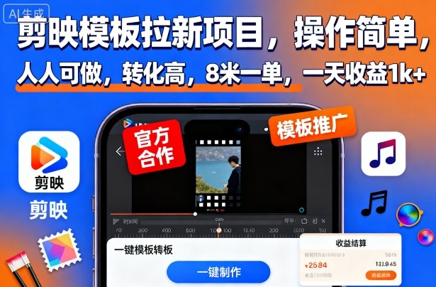 剪映模板拉新项目,操作简单,人人可做,转化高,8米一单,一天收益1k+-七量思维