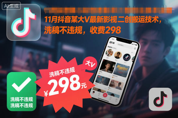 11月抖音某大V最新影视二创搬运技术,洗稿不违规,收费298-七量思维