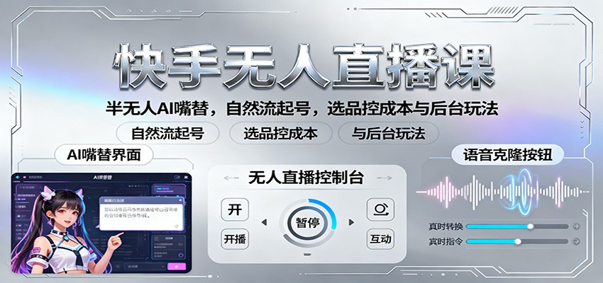 快手无人直播课:半无人AI嘴替,自然流起号,选品控成本与后台玩法-七量思维